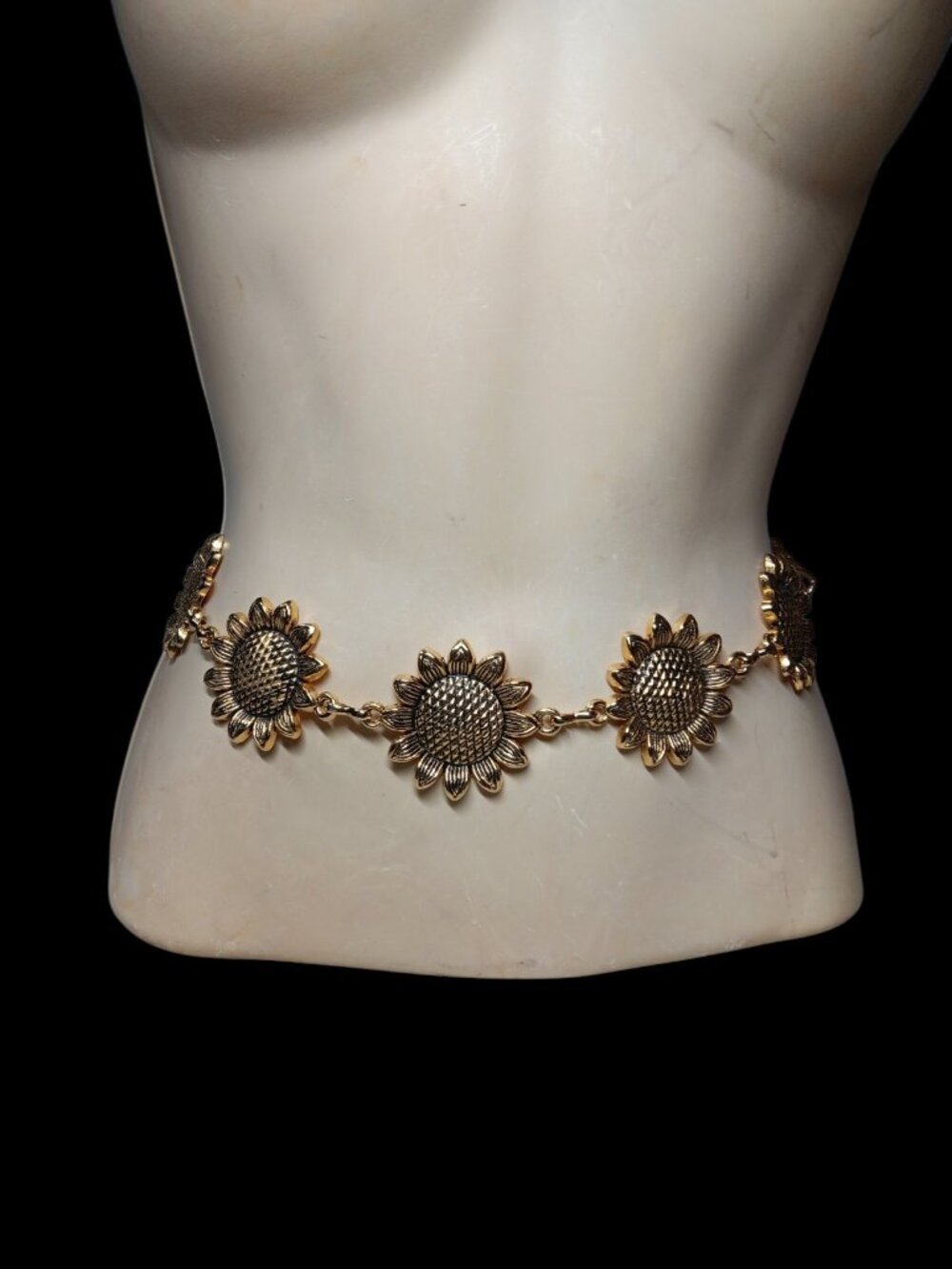 Gold Tone Chain Belt Sunflowers Chunky Jewelry Statement up to 38" Summer Spring - Picture 13 of 13